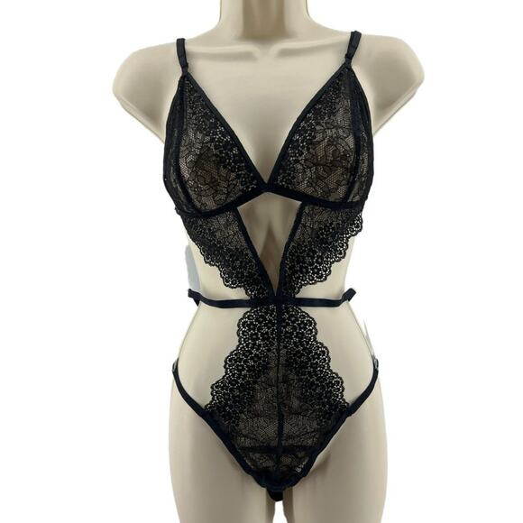 Unlined Black Lace String Teddy Special Occasion Large - Picture 1 of 5